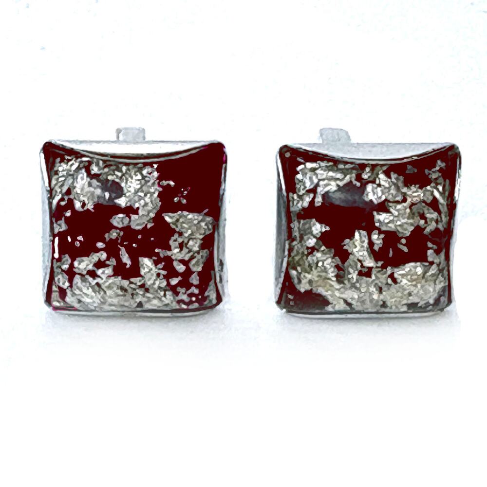 Vintage Mid Century Modern Cufflinks 1960s Dark Red & Silver Tone